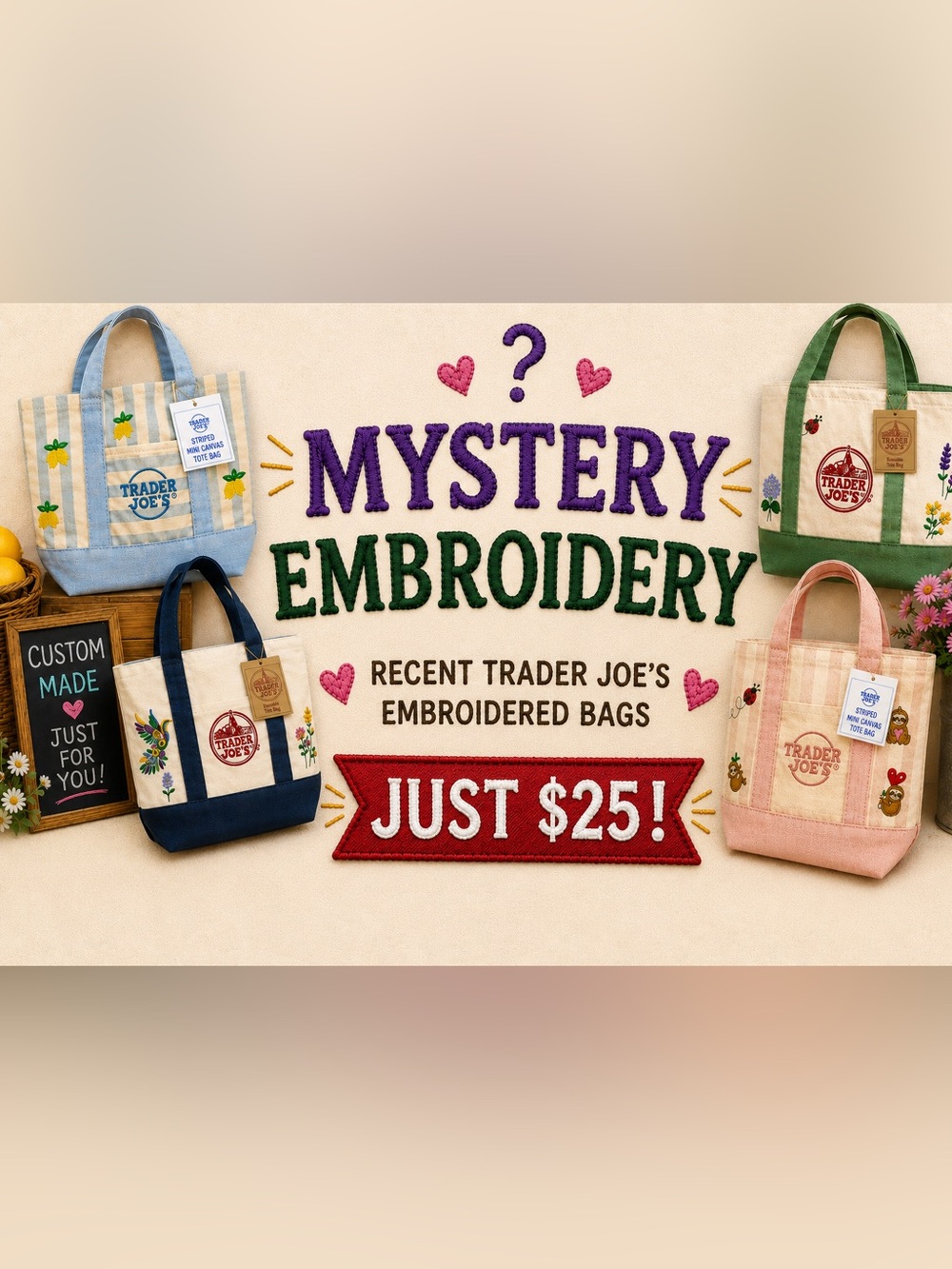 Trader Joe's Embroidered Mystery Tote